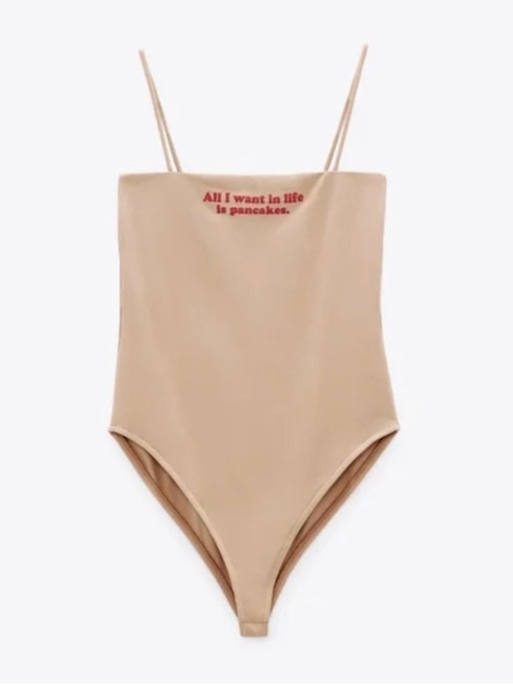 Zara Beige One-Piece Bodysuit with Thin Straps